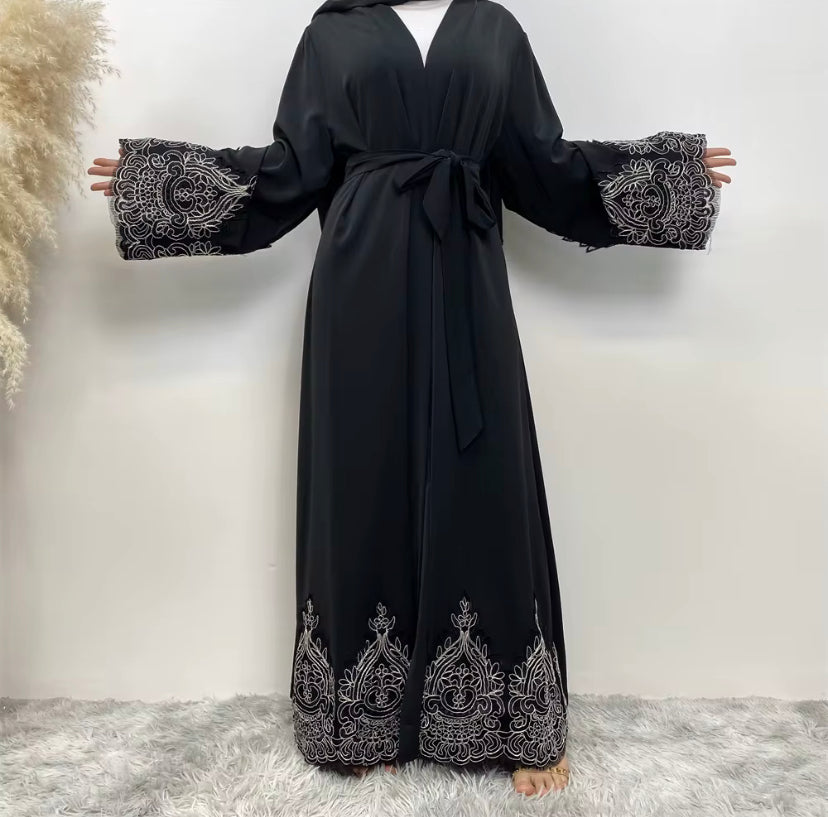 Black Lace Open Abaya