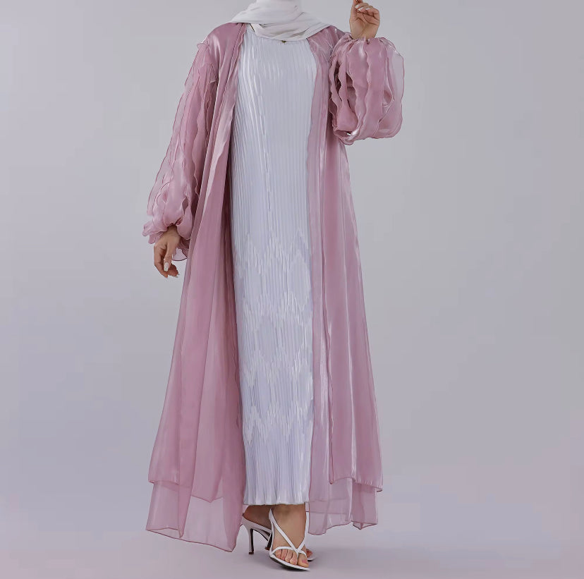 Organza Pink Open Abaya